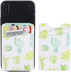 img 4 attached to 🌵 2-Pack PU Leather Cell Phone Stick-On Card Wallet with Double Secure - Green Cactus Design for iPhone, Android, and All Smartphones