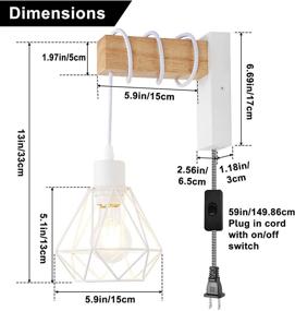 img 1 attached to Modern Plug In Cord Wood Cage Wall Lamp Industrial Rustic Lift Pipe - Retro Pendant Lamp Adjustable Hanging Wall Mount Lights Fixture - Wall Sconces Decoration For Indoor Living Room Bedroom (White)