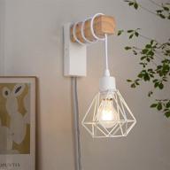 modern plug in cord wood cage wall lamp industrial rustic lift pipe - retro pendant lamp adjustable hanging wall mount lights fixture - wall sconces decoration for indoor living room bedroom (white) логотип