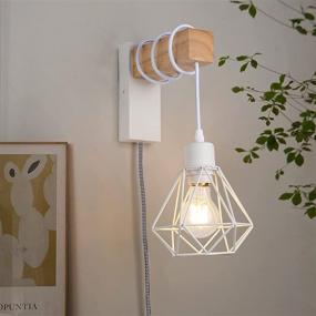 img 4 attached to Modern Plug In Cord Wood Cage Wall Lamp Industrial Rustic Lift Pipe - Retro Pendant Lamp Adjustable Hanging Wall Mount Lights Fixture - Wall Sconces Decoration For Indoor Living Room Bedroom (White)