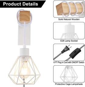 img 2 attached to Modern Plug In Cord Wood Cage Wall Lamp Industrial Rustic Lift Pipe - Retro Pendant Lamp Adjustable Hanging Wall Mount Lights Fixture - Wall Sconces Decoration For Indoor Living Room Bedroom (White)