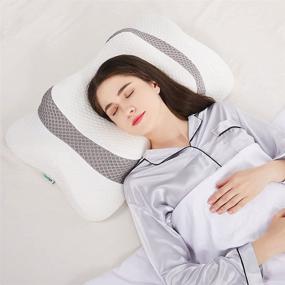 img 3 attached to Coolux Memory Foam Pillow: Ultimate Neck Pain Support for All Sleepers - Back, Stomach, Side Sleepers (WhiteGrey)