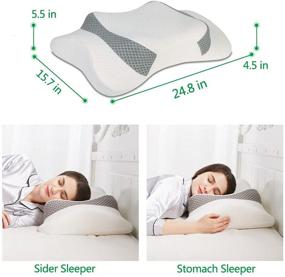 img 2 attached to Coolux Memory Foam Pillow: Ultimate Neck Pain Support for All Sleepers - Back, Stomach, Side Sleepers (WhiteGrey)