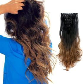 img 1 attached to 👩 8Pcs 18 Clips 17-26 Inch Curly Straight Full Head Clip in on Hair Extensions: Dark Brown to Ginger Brown #1 - 24 Inch Curly Hairpiece for Women