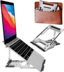 img 4 attached to 💻 iVoler 2-in-1 Laptop Riser Stand - 6 Angles, 3 Folding Modes - Portable Ergonomic Angled Laptop Aluminum Stand - Adjustable Height Laptop Holder with Slide-Proof Silicone - Suitable for Laptops 10'' to 15.6'' - Silver