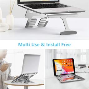 img 1 attached to 💻 iVoler 2-in-1 Laptop Riser Stand - 6 Angles, 3 Folding Modes - Portable Ergonomic Angled Laptop Aluminum Stand - Adjustable Height Laptop Holder with Slide-Proof Silicone - Suitable for Laptops 10'' to 15.6'' - Silver