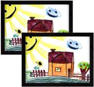 🖼️ ras kids art frame - wide frame boxed style | removable acrylic pane | cardboard backing with hooks | black - 9x12" | 2 pack logo