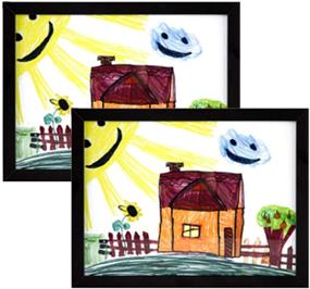img 4 attached to 🖼️ RAS Kids Art Frame - Wide Frame Boxed Style | Removable Acrylic Pane | Cardboard Backing with Hooks | Black - 9x12" | 2 Pack