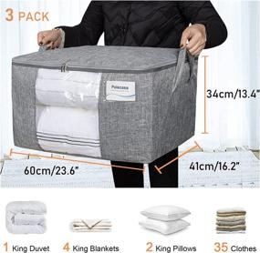 img 3 attached to 📦 Polecasa 3 Pack Large Capacity Clothes Storage Bag Set - Durable Linen Fabric with Reinforced Handles, Sturdy Zipper, Clear Window - Organize Bedding, Comforter, Blanket, Pillow - 83L, Grey