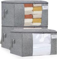 📦 polecasa 3 pack large capacity clothes storage bag set - durable linen fabric with reinforced handles, sturdy zipper, clear window - organize bedding, comforter, blanket, pillow - 83l, grey логотип