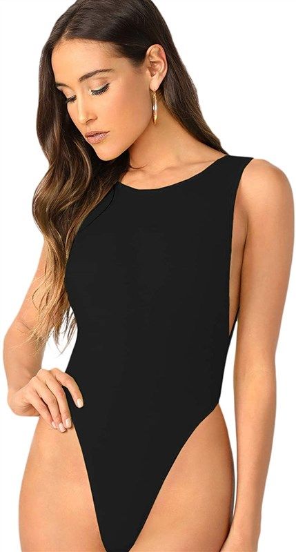  LAOLASI Womens Crew Neck Sleeveless Slim Fit Casual Body Suit  Sexy Basic O Neck Bodysuit Shirts Tank Tops