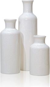 img 4 attached to 🏡 Farmhouse White Ceramic Vases Set of 3: Rustic Decor Accent for Home