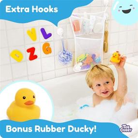 img 3 attached to 🛁 Enhanced Tub Cubby Bath Toy Storage with Heavy-Duty Suction & Adhesive Hooks - 14"x20" Mesh Net Shower Caddy for Organizing Kids' Toys in the Bathroom, Bedroom, and Car - Includes Bonus Rubber Duck & Hooks
