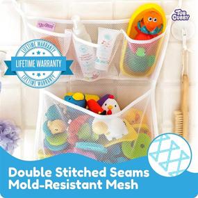 img 1 attached to 🛁 Enhanced Tub Cubby Bath Toy Storage with Heavy-Duty Suction & Adhesive Hooks - 14"x20" Mesh Net Shower Caddy for Organizing Kids' Toys in the Bathroom, Bedroom, and Car - Includes Bonus Rubber Duck & Hooks