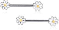 💐 surgical steel barbell ring for women and girls - 14g cute daisy flower nipple rings, body piercings jewelry, fashionable gift for best friends logo