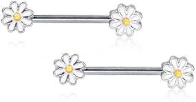 img 2 attached to 💐 Surgical Steel Barbell Ring for Women and Girls - 14G Cute Daisy Flower Nipple Rings, Body Piercings Jewelry, Fashionable Gift for Best Friends