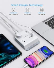 img 2 attached to Компактный плоский удлинитель с USB C, быстрой зарядкой 18 Вт, 3 портами USB и 3 розетками - идеально подходит для путешествий на круизных судах, дома и в офисе.