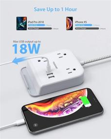 img 3 attached to Компактный плоский удлинитель с USB C, быстрой зарядкой 18 Вт, 3 портами USB и 3 розетками - идеально подходит для путешествий на круизных судах, дома и в офисе.