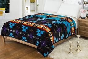 img 1 attached to Eye-Catching Southwest Design: Navajo Print Reversible Queen Size in Turquoise Blue/Black