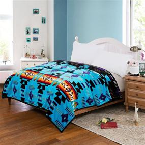 img 2 attached to Eye-Catching Southwest Design: Navajo Print Reversible Queen Size in Turquoise Blue/Black