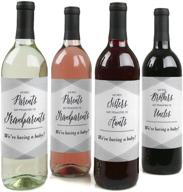 👪 gender-neutral family pregnancy announcement wine bottle label stickers - set of 4 логотип