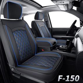 img 4 attached to 🚗 Luckyman Club S07-Q2 Waterproof Faux Leather Seat Covers for 2015-2021 F150 Crew Cab & 2017-2021 F250 F350 Crew Cab with Center Console Cover - Full Set in Black & Blue