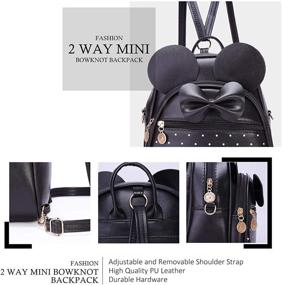 img 2 attached to Girls Bowknot Leather Backpack Black Women's Handbags & Wallets and Fashion Backpacks