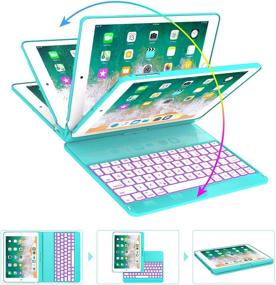 img 2 attached to 🔵 360 Rotate 7 Color Backlit Wireless iPad Keyboard Case 9.7 - iPad 6th Gen 2018, iPad 5th Gen 2017, iPad Pro 9.7, Air 2/ Air 1, Tiffany Blue - Auto Sleep Wake