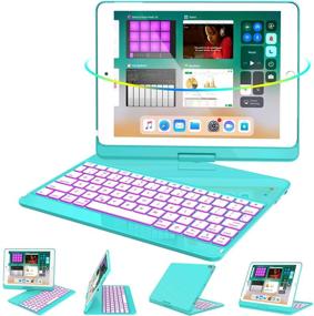 img 4 attached to 🔵 360 Rotate 7 Color Backlit Wireless iPad Keyboard Case 9.7 - iPad 6th Gen 2018, iPad 5th Gen 2017, iPad Pro 9.7, Air 2/ Air 1, Tiffany Blue - Auto Sleep Wake