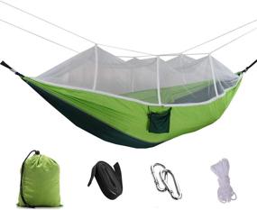 img 4 attached to Ultimate Outdoor Comfort: Double Camp Hammock with Mosquito Net - Lightweight & Durable for Camping, Backpacking, Hiking