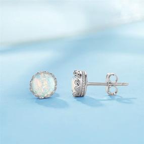 img 2 attached to 💎 Sterling Silver 925 Crown Stud Earrings with White Synthetic Opal and Butterfly Backs - 7mm Size