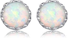 img 4 attached to 💎 Sterling Silver 925 Crown Stud Earrings with White Synthetic Opal and Butterfly Backs - 7mm Size