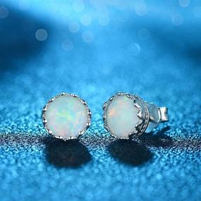 img 1 attached to 💎 Sterling Silver 925 Crown Stud Earrings with White Synthetic Opal and Butterfly Backs - 7mm Size