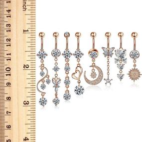 img 1 attached to 💎 Stylish 8 Pieces 14G Rose Gold Belly Button Rings with CZ Dangle - Premium Steel Navel Piercing Jewelry