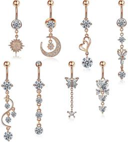 img 3 attached to 💎 Stylish 8 Pieces 14G Rose Gold Belly Button Rings with CZ Dangle - Premium Steel Navel Piercing Jewelry