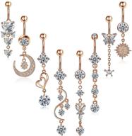 💎 stylish 8 pieces 14g rose gold belly button rings with cz dangle - premium steel navel piercing jewelry logo