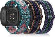 🌿 3 pack adjustable nylon sport wristbands for fitbit versa 3 and sense – green arrow, boho green, boho purple logo