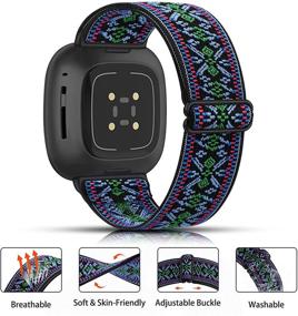 img 3 attached to 🌿 3 Pack Adjustable Nylon Sport Wristbands for Fitbit Versa 3 and Sense – Green Arrow, Boho Green, Boho Purple