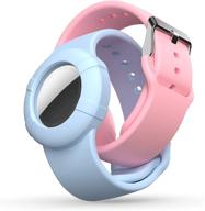 airtag wristband kids(2 pack) - soft silicone waterproof airtag bracelet for kids - lightweight gps tracker holder compatible with childs apple airtag watch band kids (pink denim blue) logo