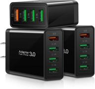 high-speed 3.0 wall charger 3-pack with 4 usb ports - fast charging block for samsung galaxy, iphone, pad, tablets, and more - black logo