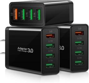 img 4 attached to High-Speed 3.0 Wall Charger 3-Pack with 4 USB Ports - Fast Charging Block for Samsung Galaxy, iPhone, Pad, Tablets, and More - Black