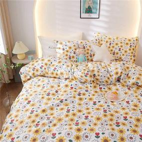 img 3 attached to 🌻 STACYPIK 3 Pcs Yellow Flower Bedding Duvet Cover Set - Twin Size, 100% Cotton Sunflowers Flower Leaves Pattern - Reversible & Printed - Includes 1 Duvet Cover and 2 Pillowcases