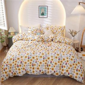 img 4 attached to 🌻 STACYPIK 3 Pcs Yellow Flower Bedding Duvet Cover Set - Twin Size, 100% Cotton Sunflowers Flower Leaves Pattern - Reversible & Printed - Includes 1 Duvet Cover and 2 Pillowcases