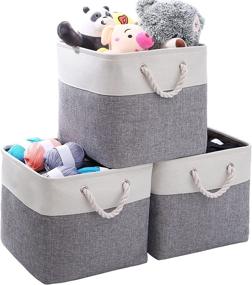 img 4 attached to 📦 DDFUSM Large Foldable Storage Baskets Set (3 Pack) - Collapsible Storage Cubes for Home, Toys, Clothes, Kids Room, Closet Storage - Grey/Off White