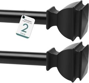 img 4 attached to 🖤 Ezalia 2 Pack Black Curtain Rods, 1 Inch Adjustable for Windows 28-48 Inch, Extendable with Square Finials - Window Treatment Drapery Rods