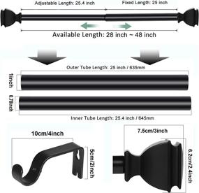 img 1 attached to 🖤 Ezalia 2 Pack Black Curtain Rods, 1 Inch Adjustable for Windows 28-48 Inch, Extendable with Square Finials - Window Treatment Drapery Rods