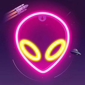img 4 attached to Neon Sign Alien Led Light for Pink Room Decor Aesthetic - Cool Game Room Supplies, Teen Wall Decoration Sign, Home Bar Halloween LED