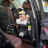 🚗 justtop leather car backseat organizer: foldable table, tablet holder, 7 storage bags, black logo