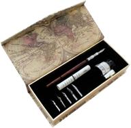 🖋️ handcrafted antique wooden stem pen set with dip nib pens – writing case & black ink pen holder cartridges (ll-18) logo