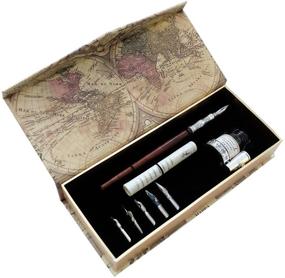 img 4 attached to 🖋️ Handcrafted Antique Wooden Stem Pen Set with Dip Nib Pens – Writing Case & Black Ink Pen Holder Cartridges (LL-18)